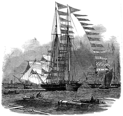 Illustration of Titania with sails visible. Titania was a 100 tonne-yatch.