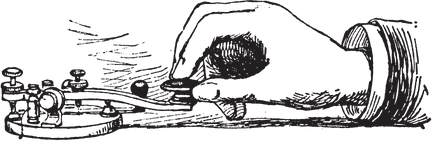 Illustration of a hand using a telegram machine.
