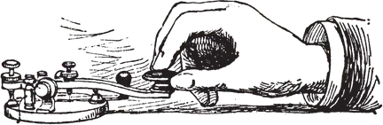 Illustration of a hand using a telegram machine.